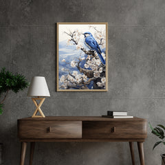 Diamond Painting - Vogel in delftsblauw in winters landschap