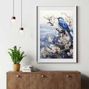 Diamond Painting - Vogel in delftsblauw in winters landschap