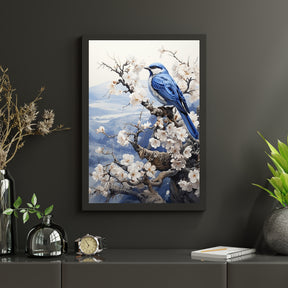Diamond Painting - Vogel in delftsblauw in winters landschap