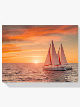 Diamond Painting - Vurige zonsondergang over de oceaan met zeilboten
