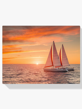 Diamond Painting - Vurige zonsondergang over de oceaan met zeilboten