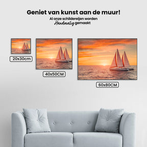 Diamond Painting - Vurige zonsondergang over de oceaan met zeilboten