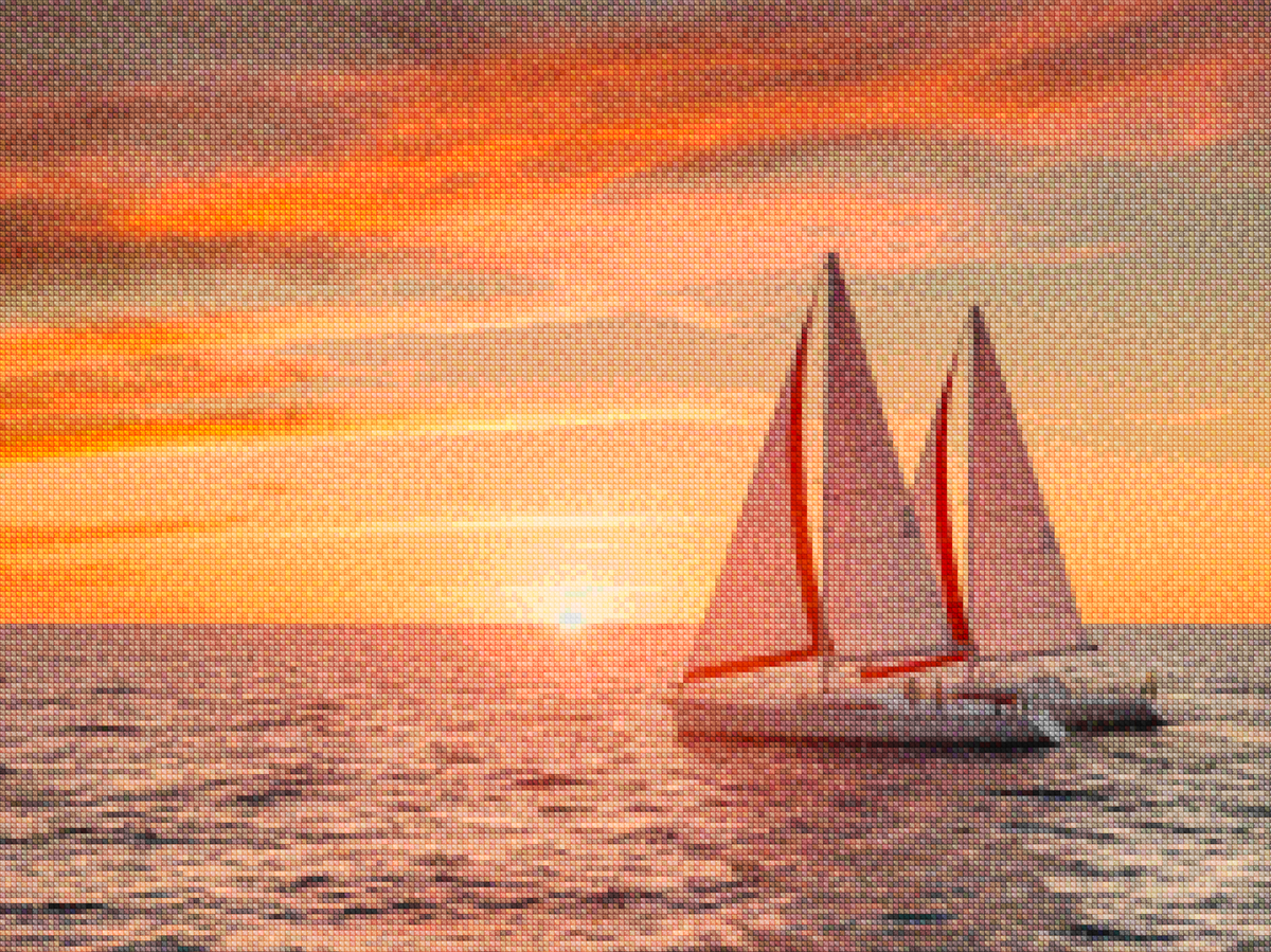 Diamond Painting - Vurige zonsondergang over de oceaan met zeilboten