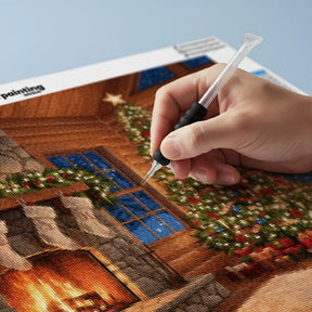Diamond Painting - Warme haard en kerstverlichting