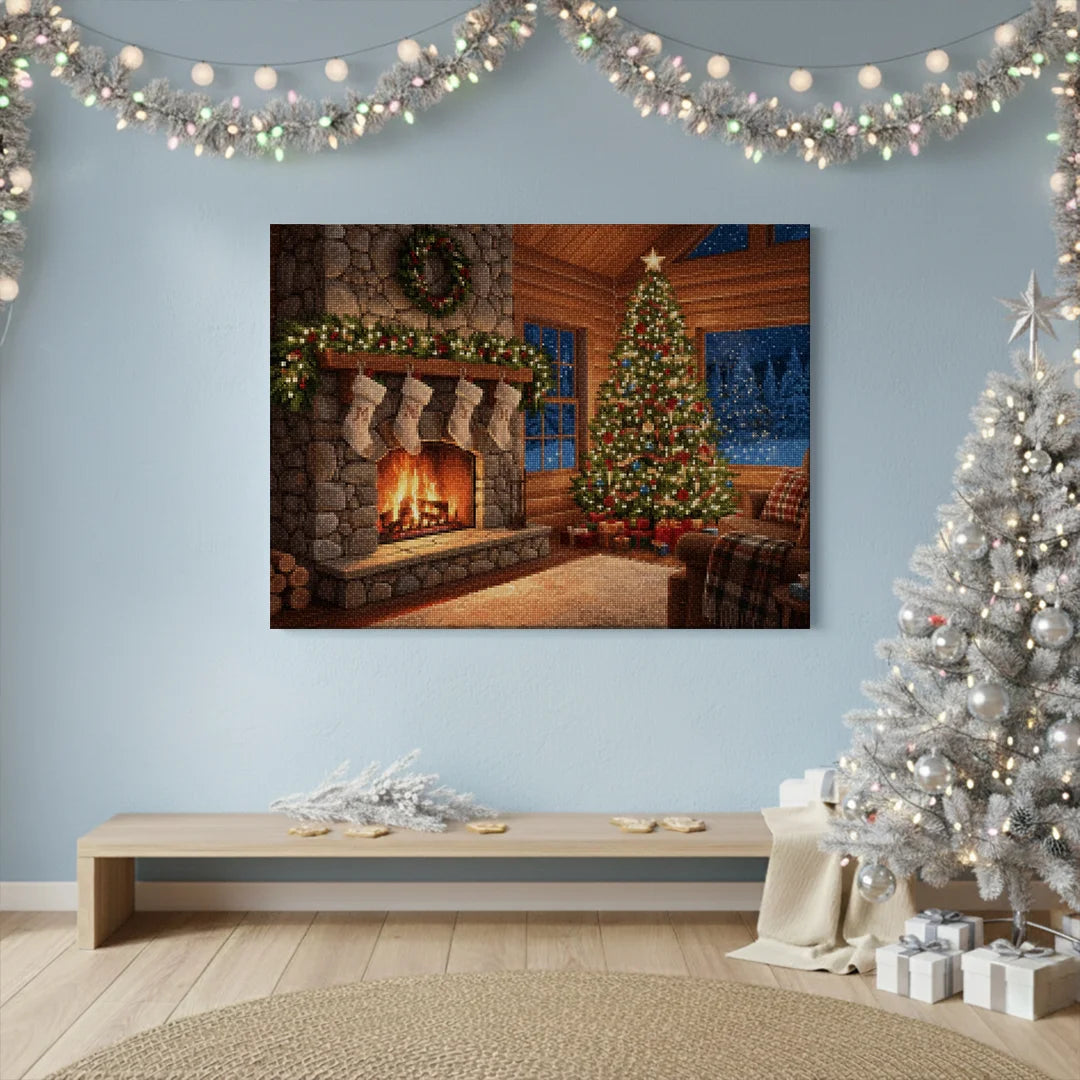 Diamond Painting - Warme haard en kerstverlichting