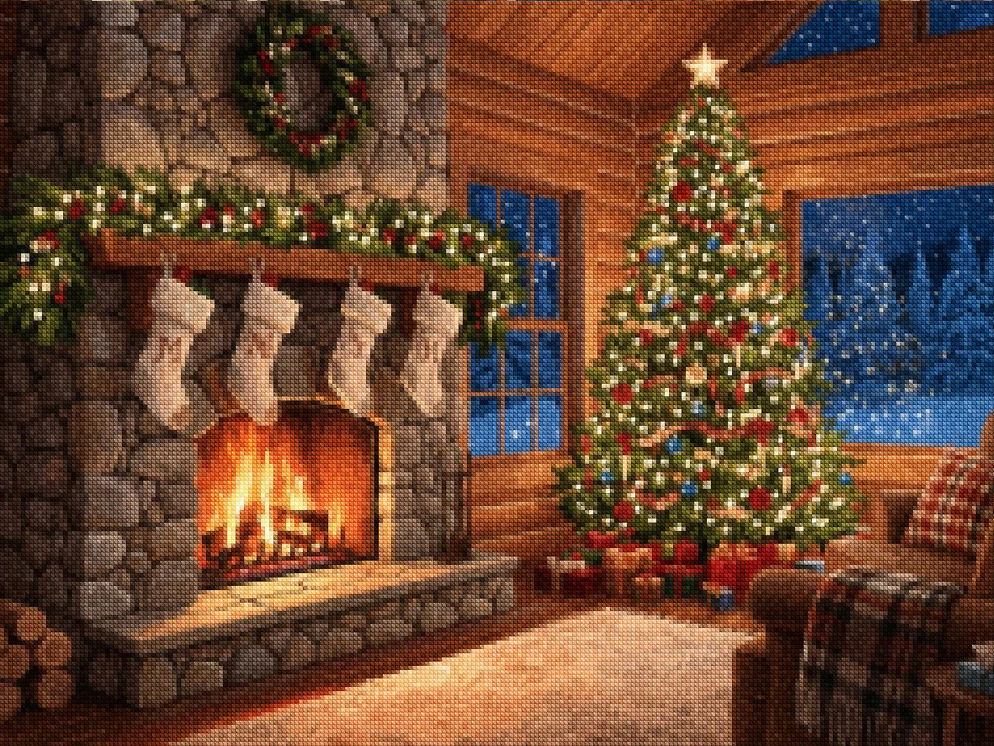 Diamond Painting - Warme haard en kerstverlichting