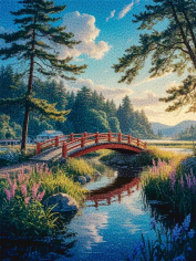 Diamond Painting - Winden over de rode brug