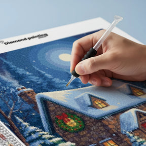 Diamond Painting - Winterhuisje met kerstkransen