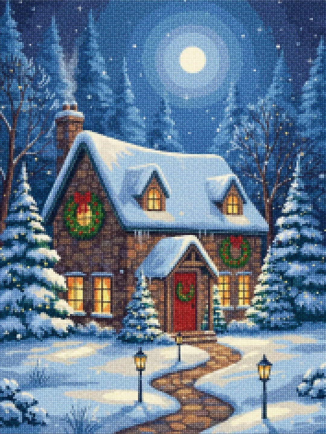 Diamond Painting - Winterhuisje met kerstkransen