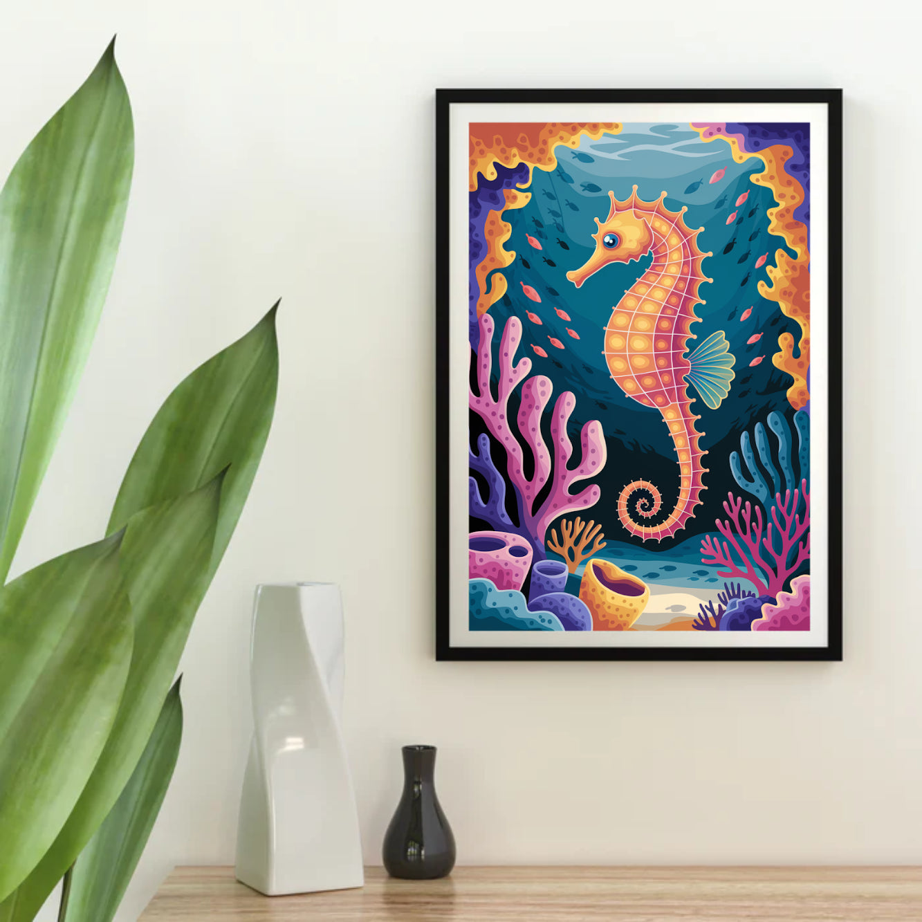 Diamond Painting - Zeepaardje in een kleurrijk koraalrif