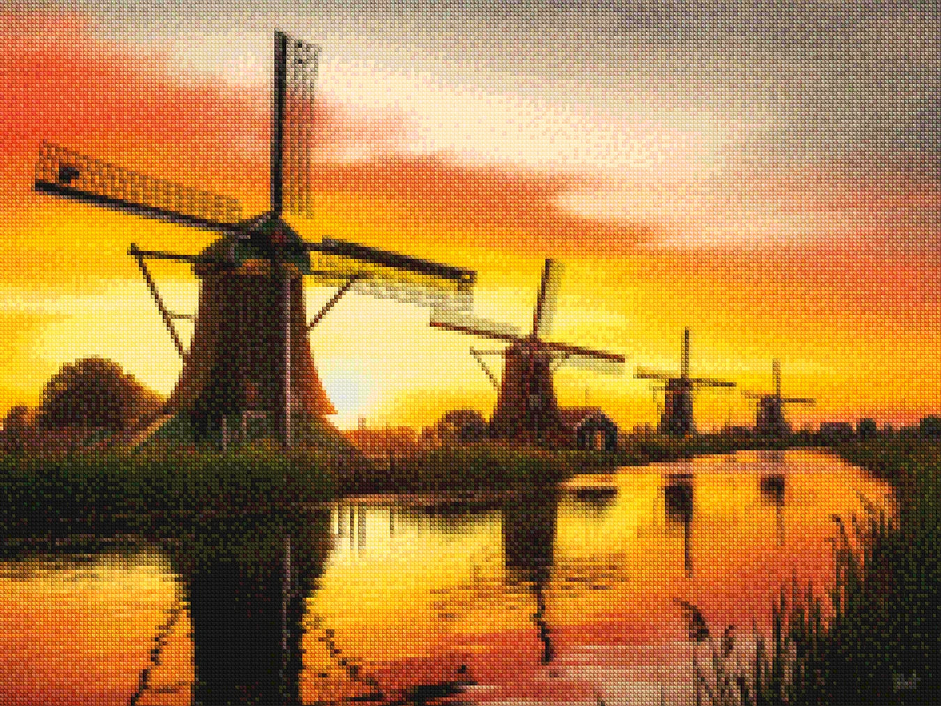 Diamond Painting - Zonsondergang bij de molens van Kinderdijk