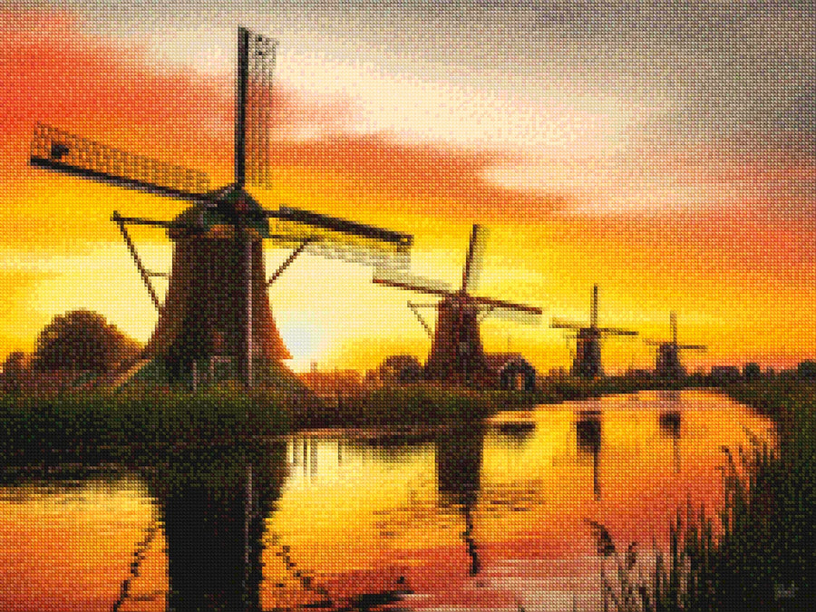 Diamond Painting - Zonsondergang bij de molens van Kinderdijk
