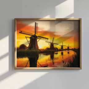 Diamond Painting - Zonsondergang bij de molens van Kinderdijk