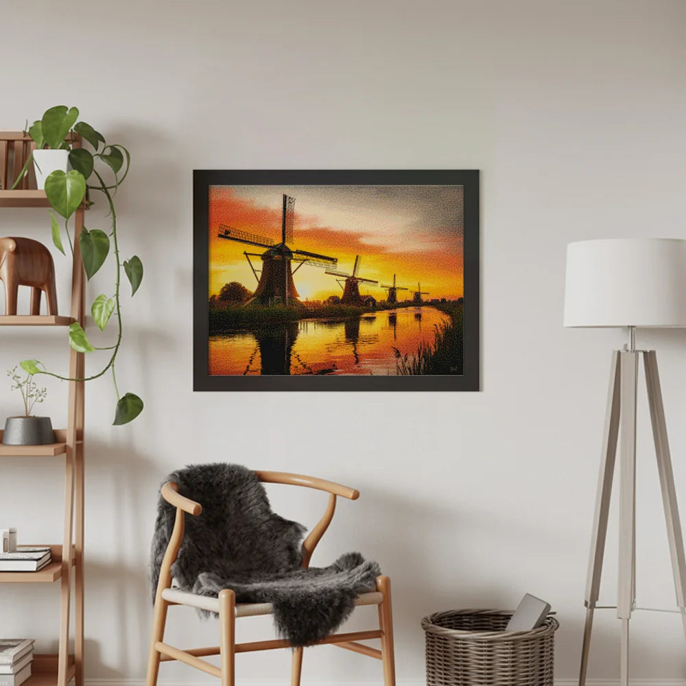 Diamond Painting - Zonsondergang bij de molens van Kinderdijk