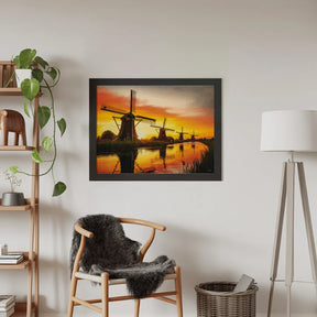 Diamond Painting - Zonsondergang bij de molens van Kinderdijk