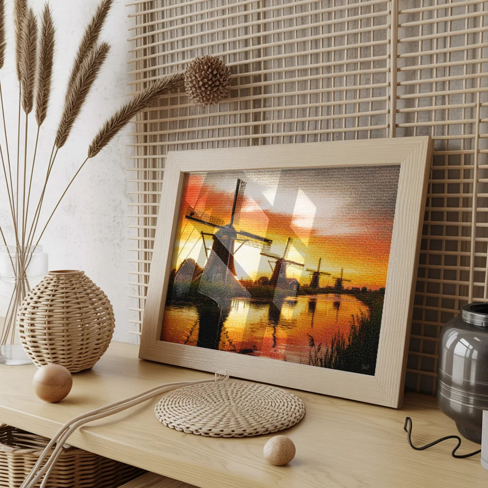 Diamond Painting - Zonsondergang bij de molens van Kinderdijk