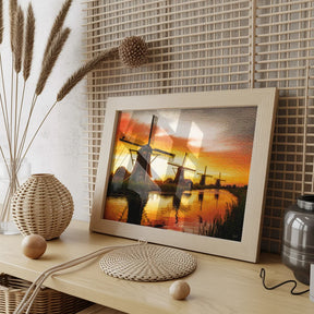 Diamond Painting - Zonsondergang bij de molens van Kinderdijk