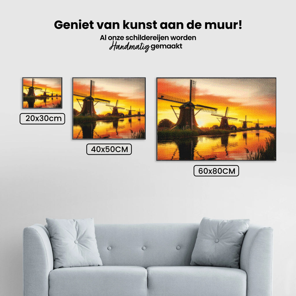 Diamond Painting - Zonsondergang bij de molens van Kinderdijk