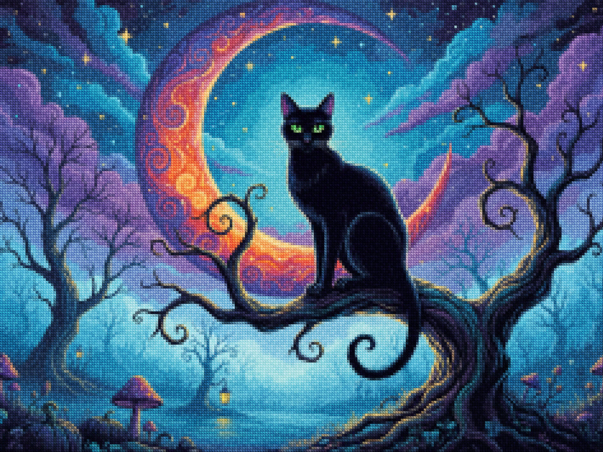 Diamond Painting - Zwarte kat bij maanlicht
