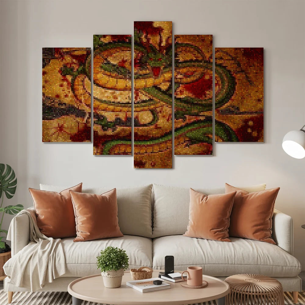 Diamond Painting Chinese groene draak 5 luik - SEOS Shop ®