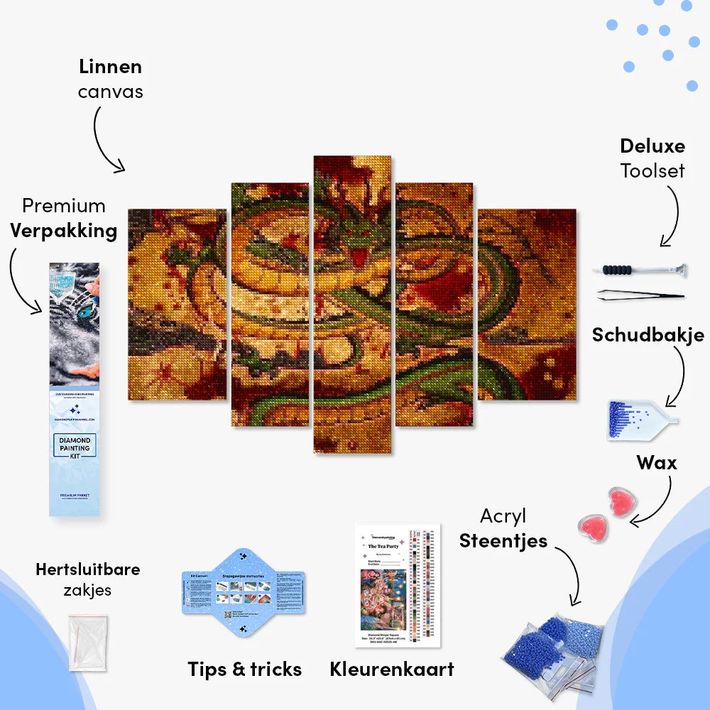Diamond Painting Chinese groene draak 5 luik - SEOS Shop ®