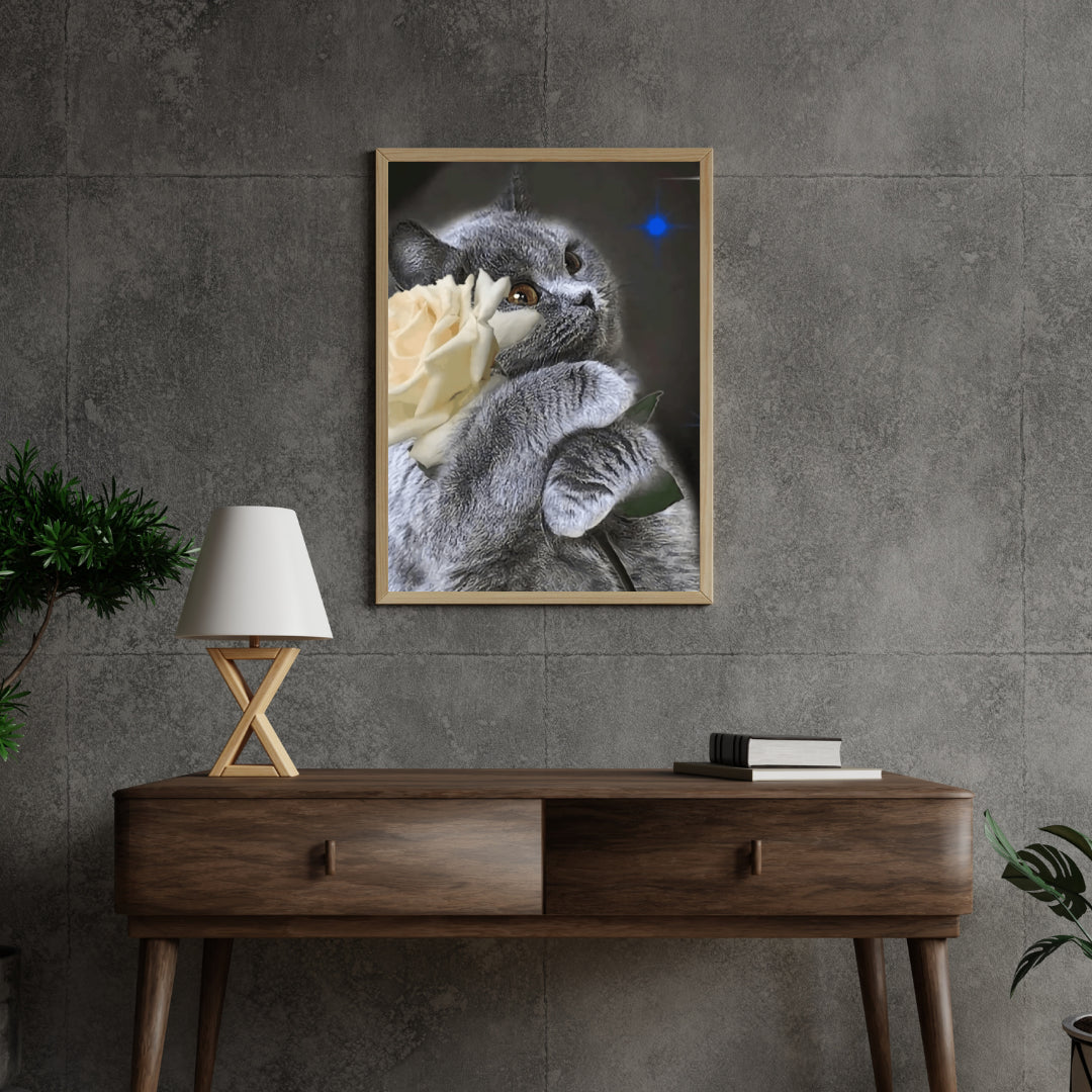 Diamond Painting Kat met witte roos - SEOS Shop ®