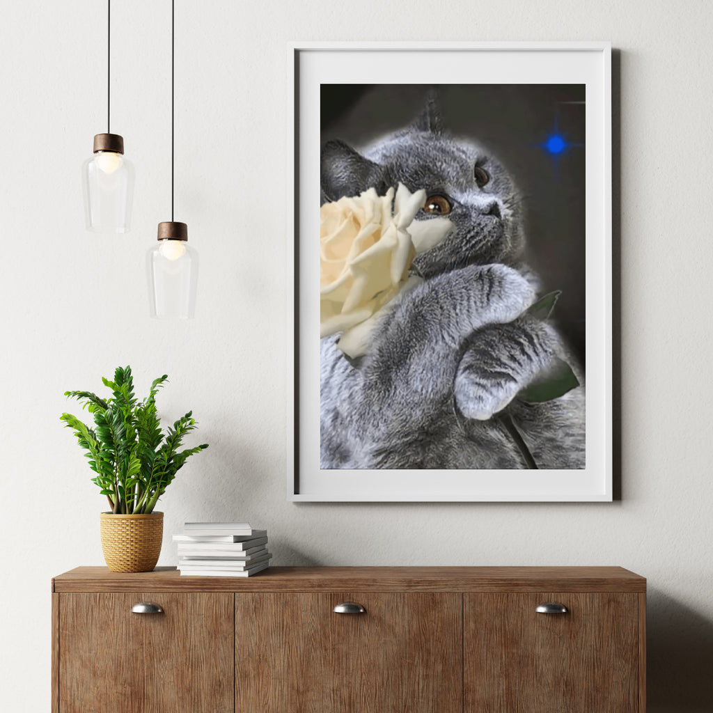 Diamond Painting Kat met witte roos - SEOS Shop ®