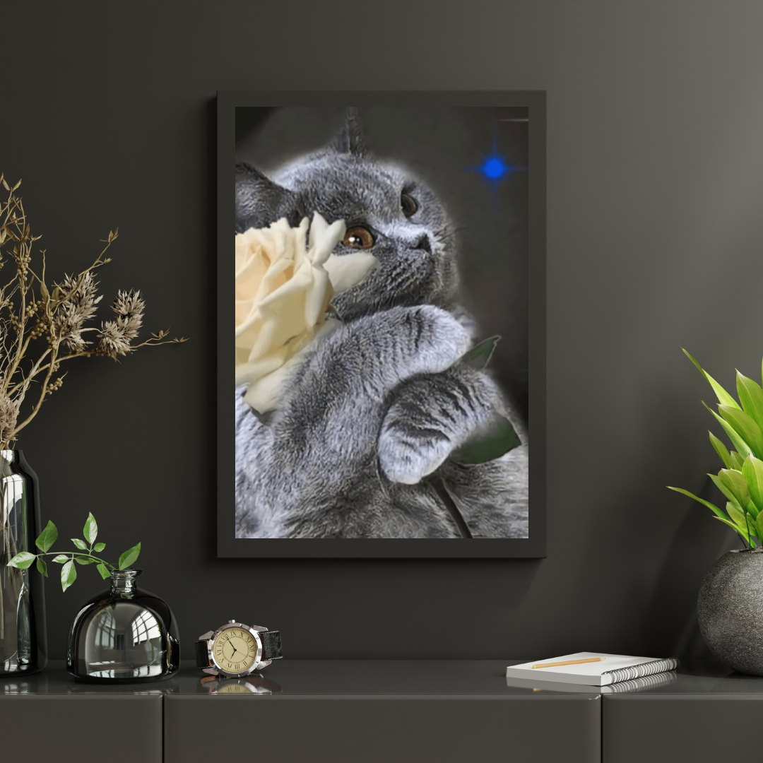 Diamond Painting Kat met witte roos - SEOS Shop ®
