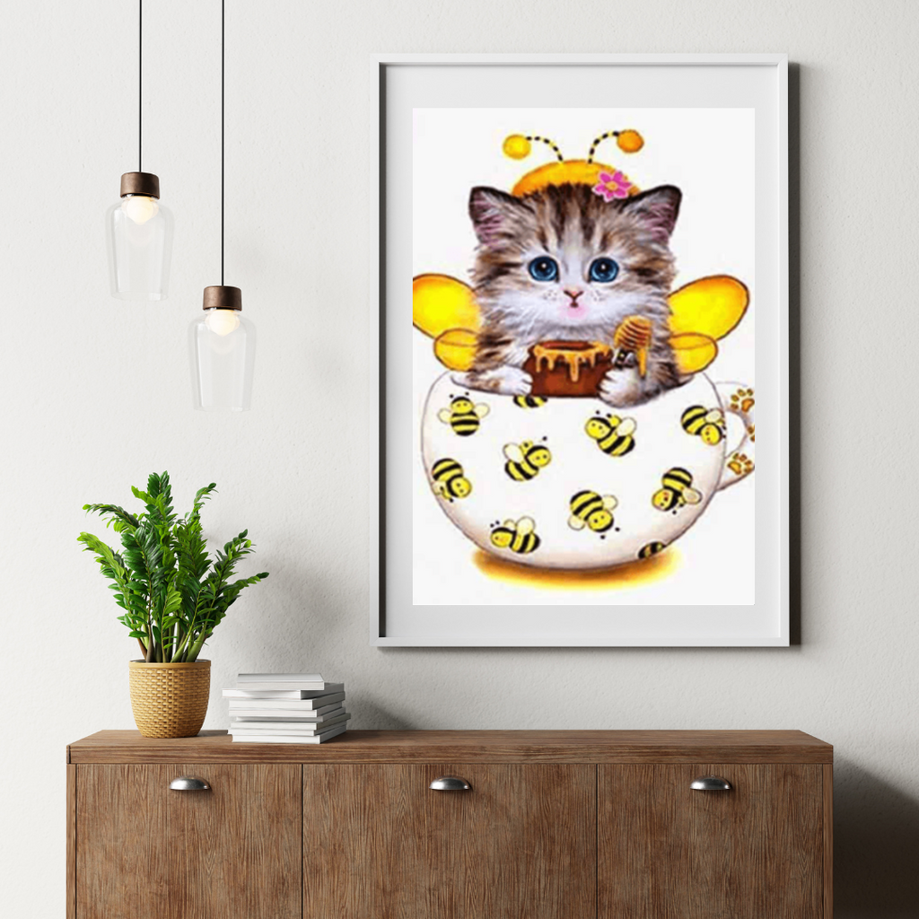 Diamond Painting Kitten met bijen beker - SEOS Shop ®