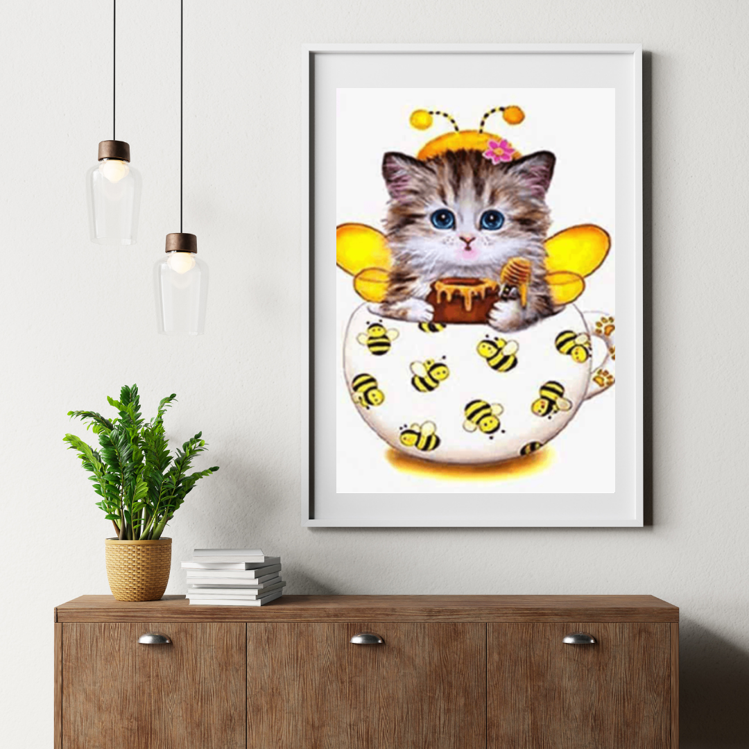 Diamond Painting Kitten met bijen beker - SEOS Shop ®