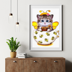 Diamond Painting Kitten met bijen beker - SEOS Shop ®