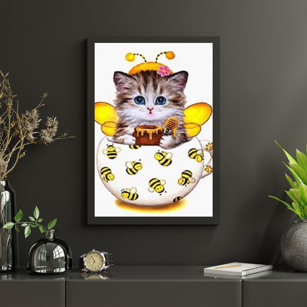 Diamond Painting Kitten met bijen beker - SEOS Shop ®