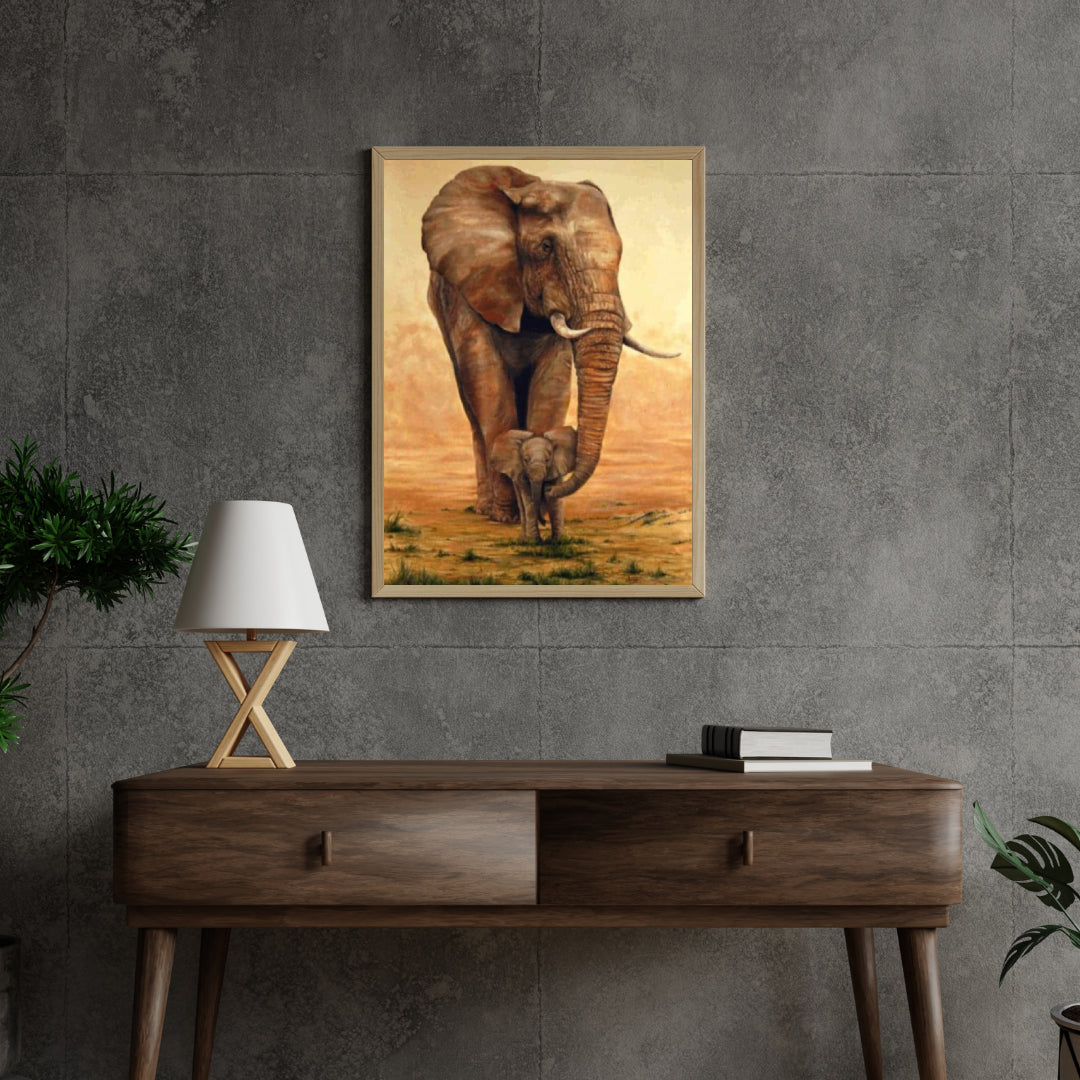 Diamond Painting Olifant met Kalfje op de Savanne - SEOS Shop ®