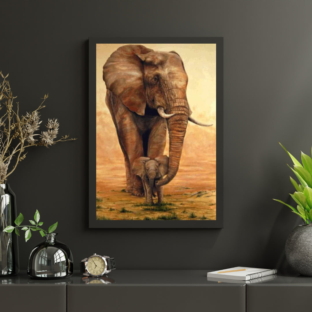 Diamond Painting Olifant met Kalfje op de Savanne - SEOS Shop ®