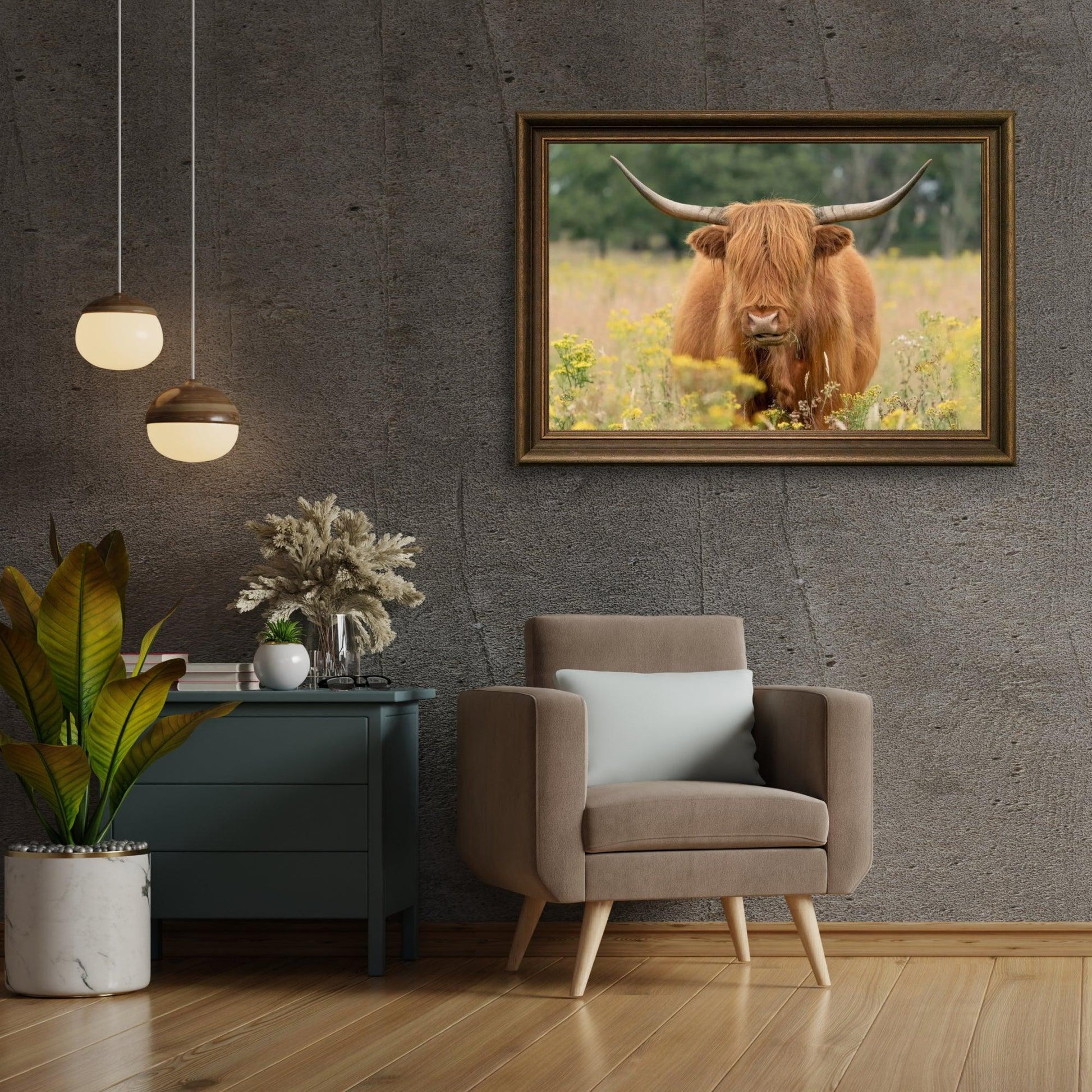 Diamond Painting Schotse hooglander - Mooie Schotse hooglander grazend in het veld - SEOS Shop ®