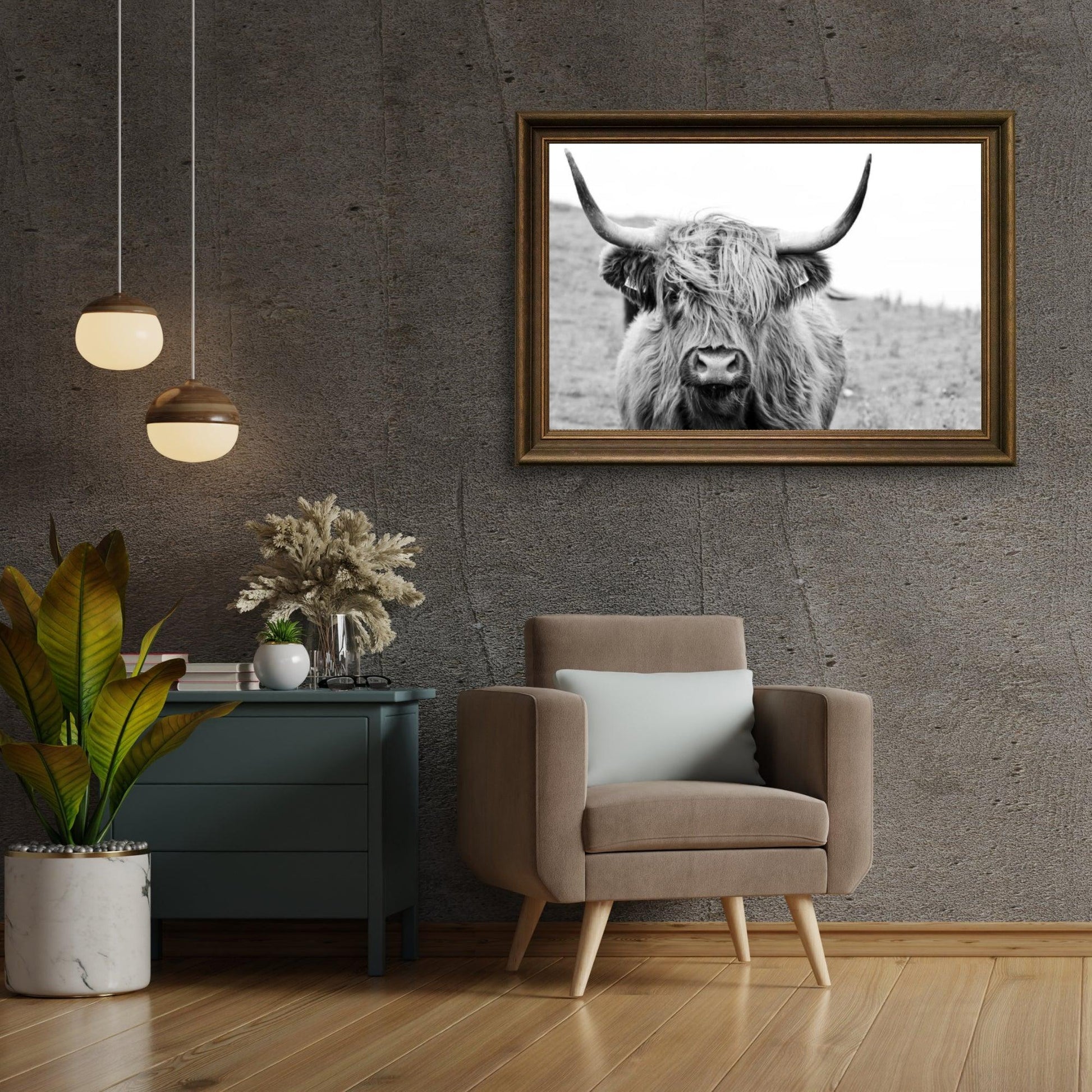 Diamond Painting Schotse hooglander - Portret van Schotse hooglander in zwart-wit - SEOS Shop ®