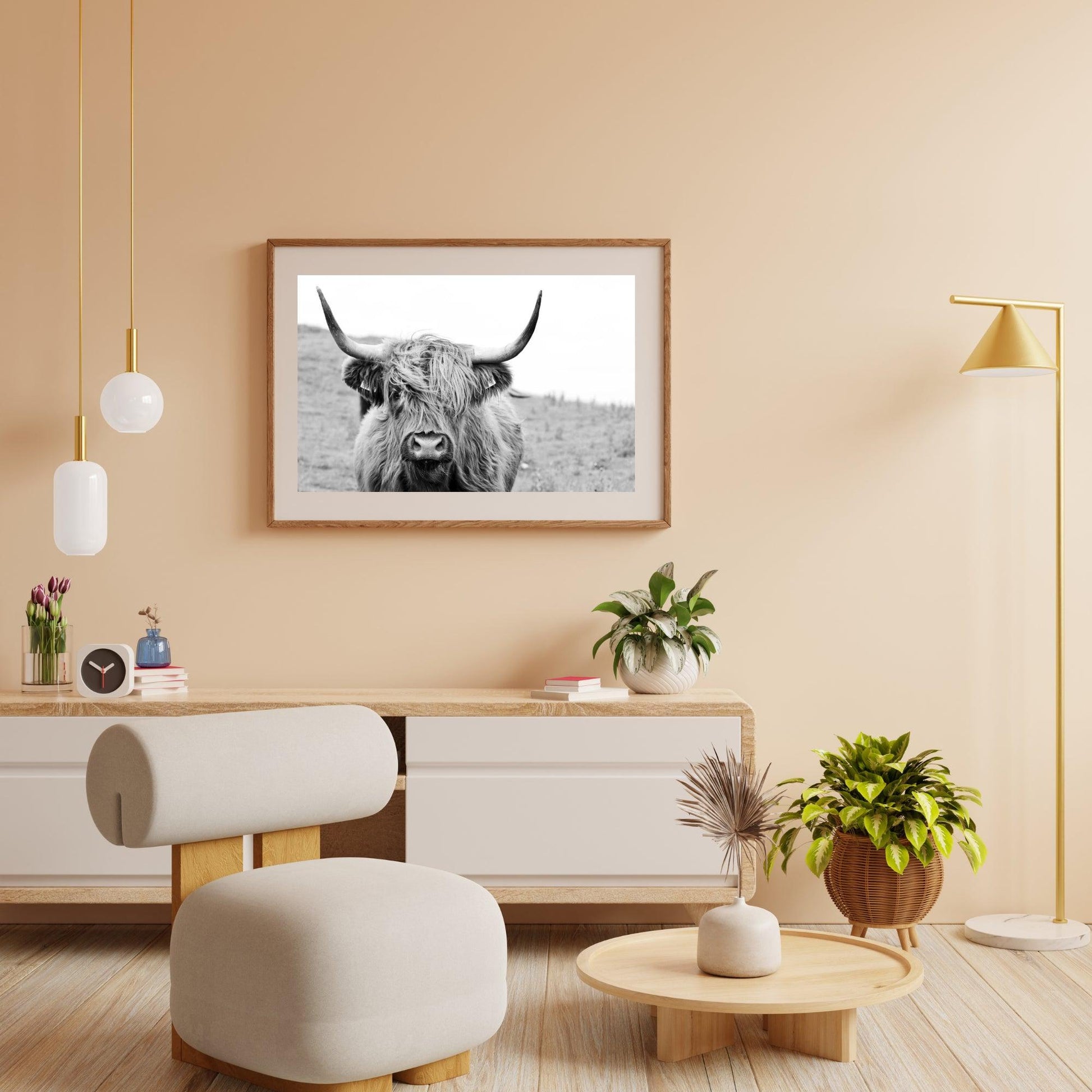 Diamond Painting Schotse hooglander - Portret van Schotse hooglander in zwart-wit - SEOS Shop ®