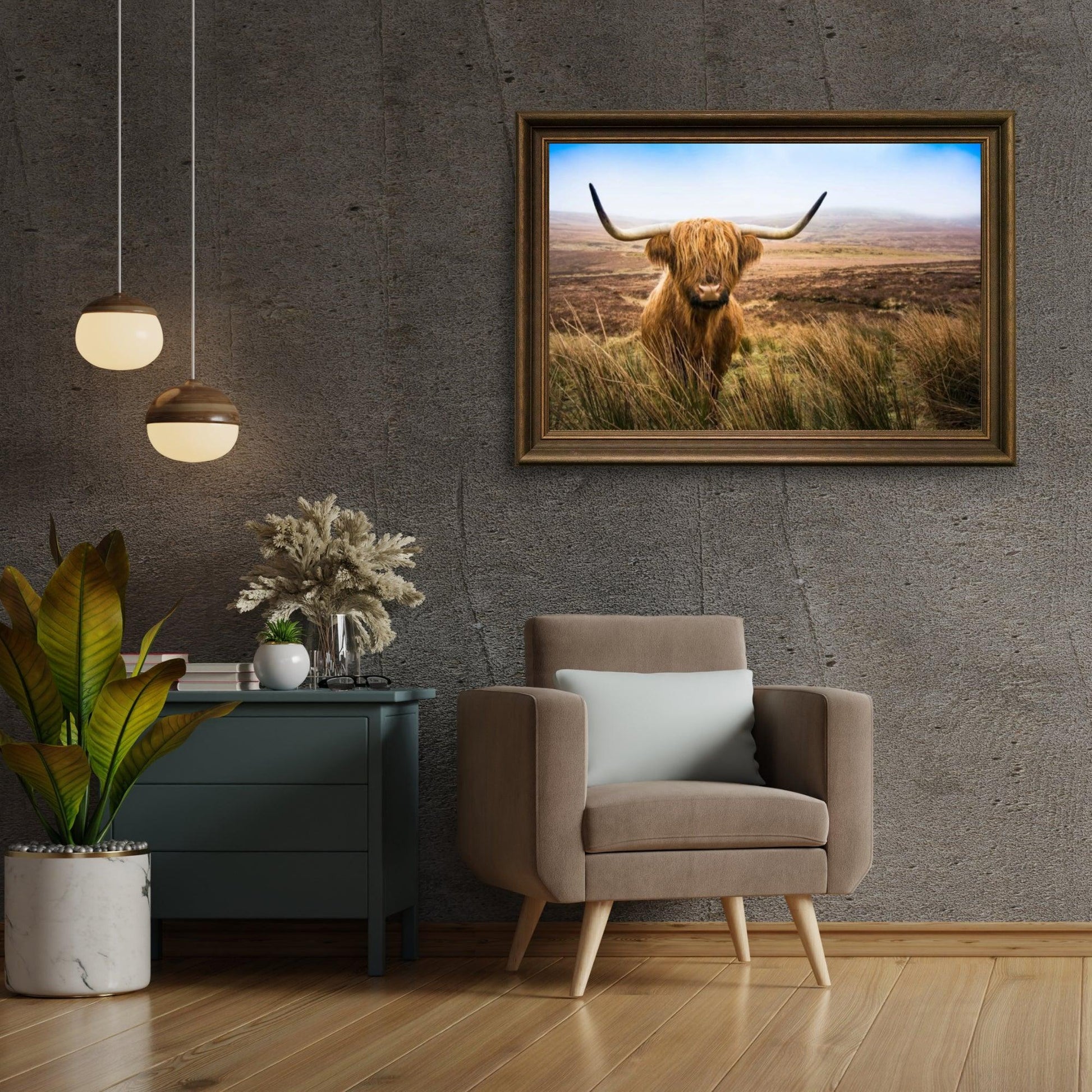 Diamond Painting Schotse hooglander - Schotse hooglander in het veld kijkend naar de camera - SEOS Shop ®
