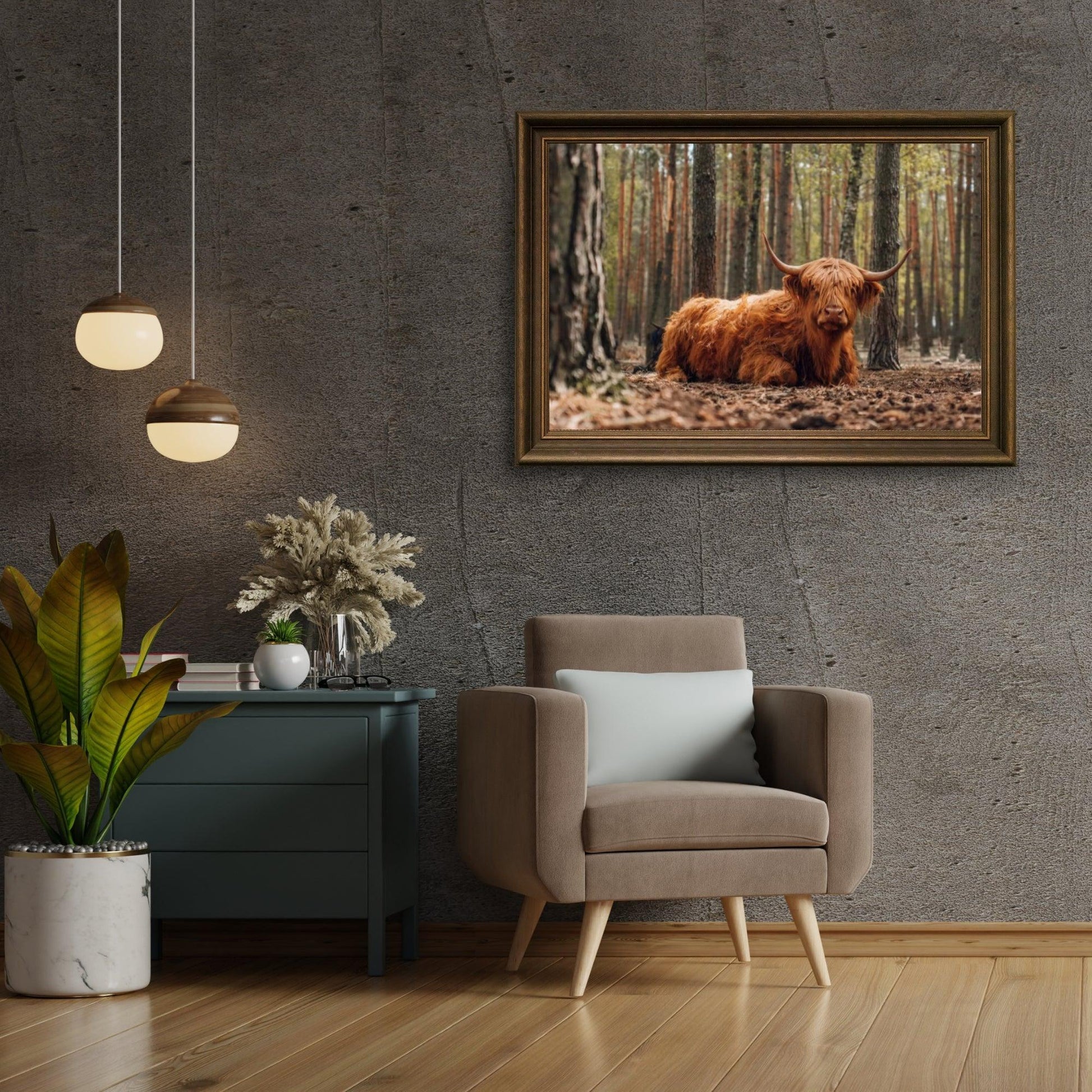 Diamond Painting Schotse hooglander - Schotse hooglander liggend in het bos - SEOS Shop ®