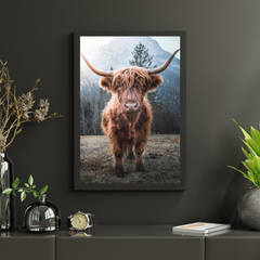 Diamond Painting Schotse hooglander - Schotse hooglander op een bevroren weide in de Italiaanse bergen - SEOS Shop ®