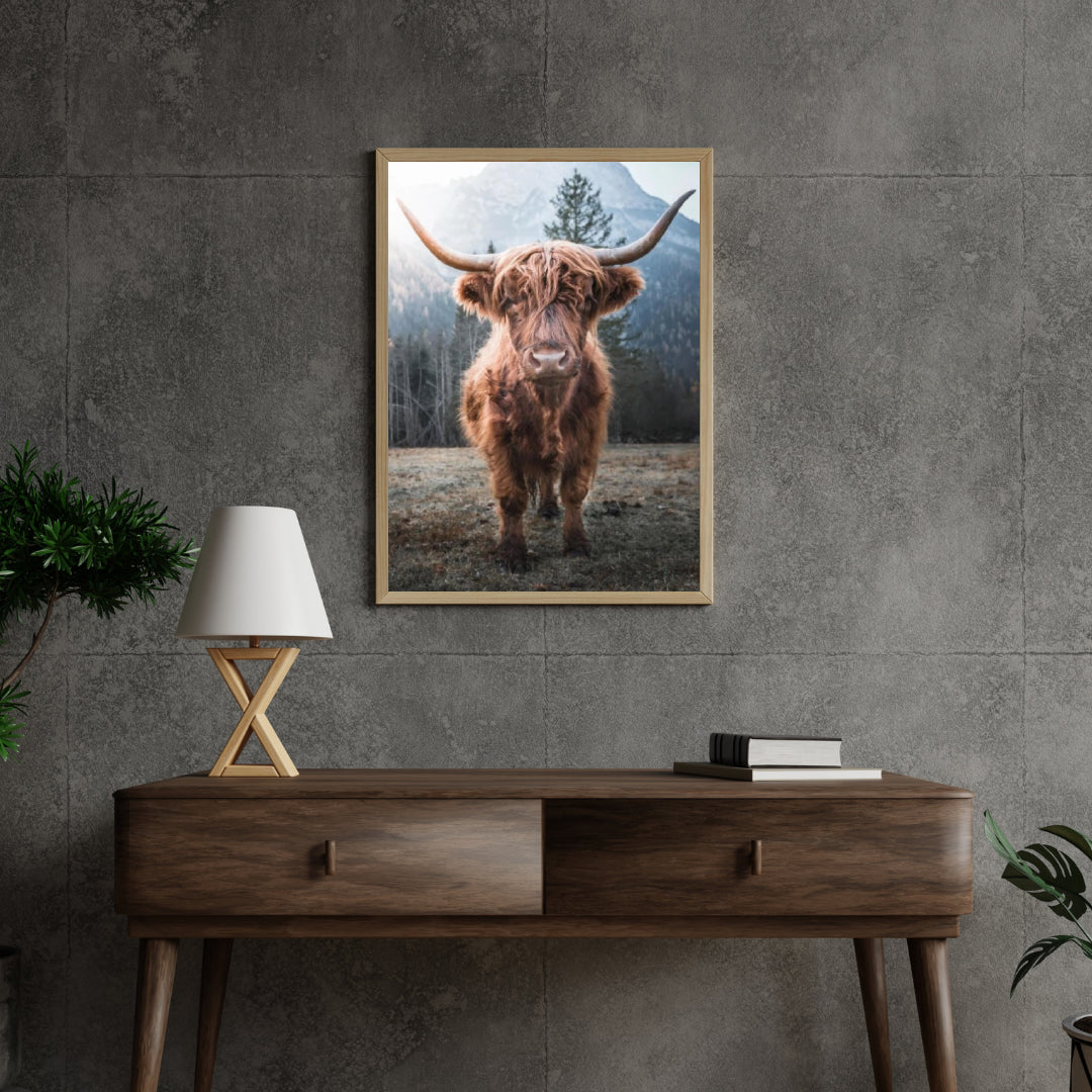 Diamond Painting Schotse hooglander - Schotse hooglander op een bevroren weide in de Italiaanse bergen - SEOS Shop ®