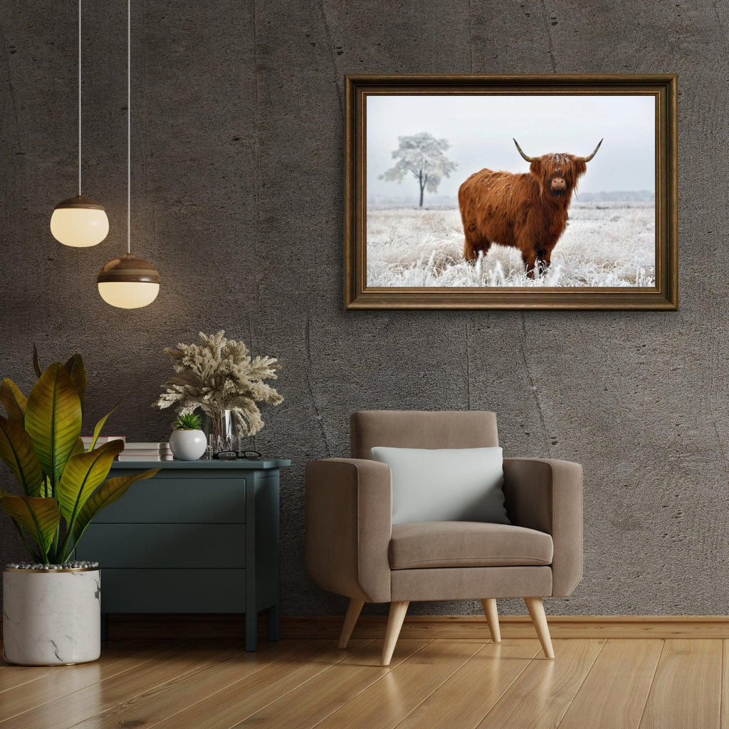 Diamond Painting Schotse hooglander - Wollige Schotse hooglander in de winterse wei - SEOS Shop ®