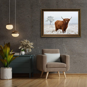 Diamond Painting Schotse hooglander - Wollige Schotse hooglander in de winterse wei - SEOS Shop ®