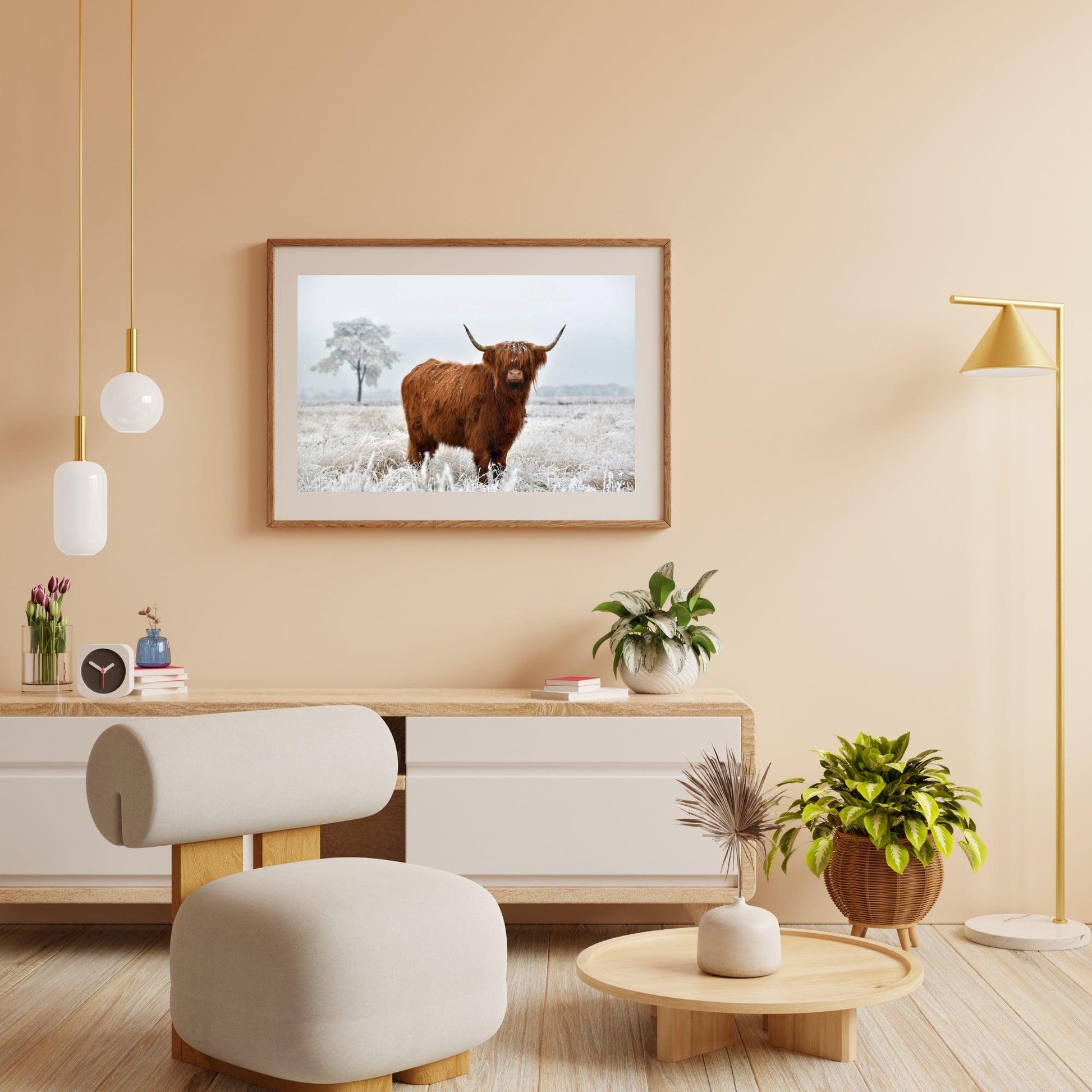 Diamond Painting Schotse hooglander - Wollige Schotse hooglander in de winterse wei - SEOS Shop ®
