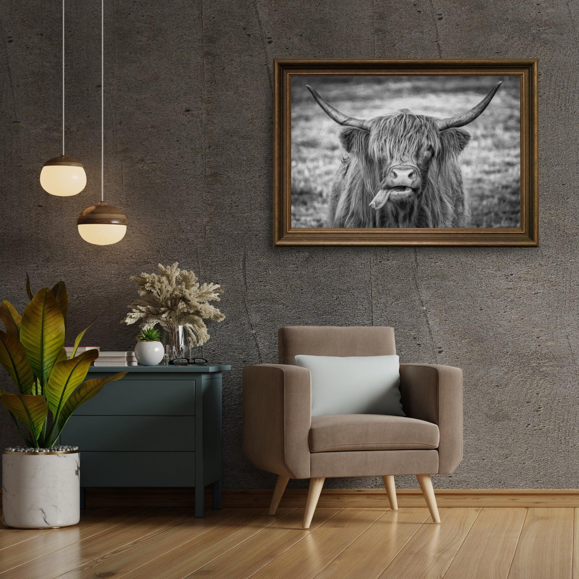 Diamond Painting Schotse hooglander - Zwart-wit beeld van Schotse hooglander - SEOS Shop ®