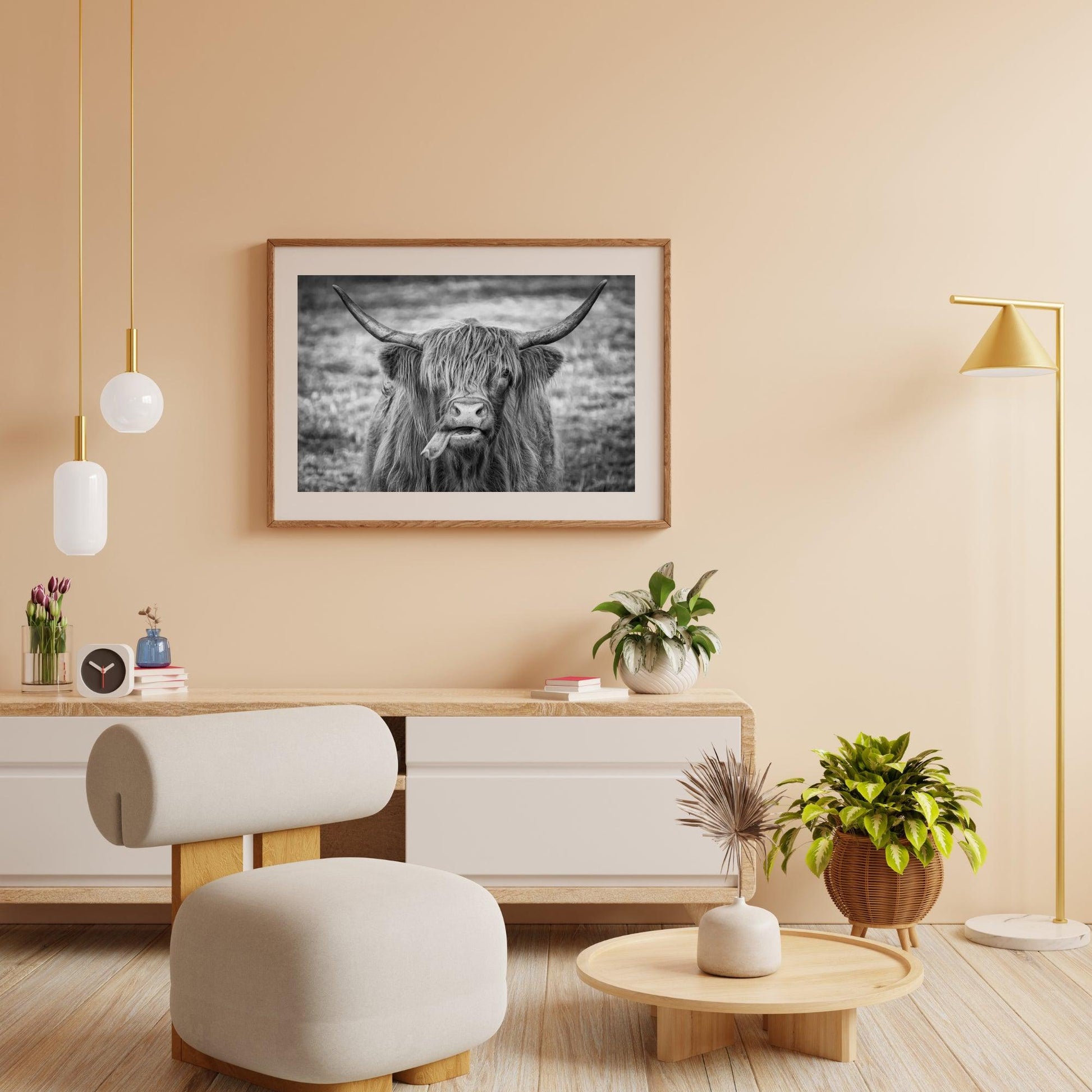 Diamond Painting Schotse hooglander - Zwart-wit beeld van Schotse hooglander - SEOS Shop ®
