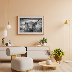 Diamond Painting Schotse hooglander - Zwart-wit beeld van Schotse hooglander - SEOS Shop ®