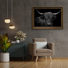 Diamond Painting Schotse hooglander - Zwart-wit portret van een harige Schotse hooglander - SEOS Shop ®