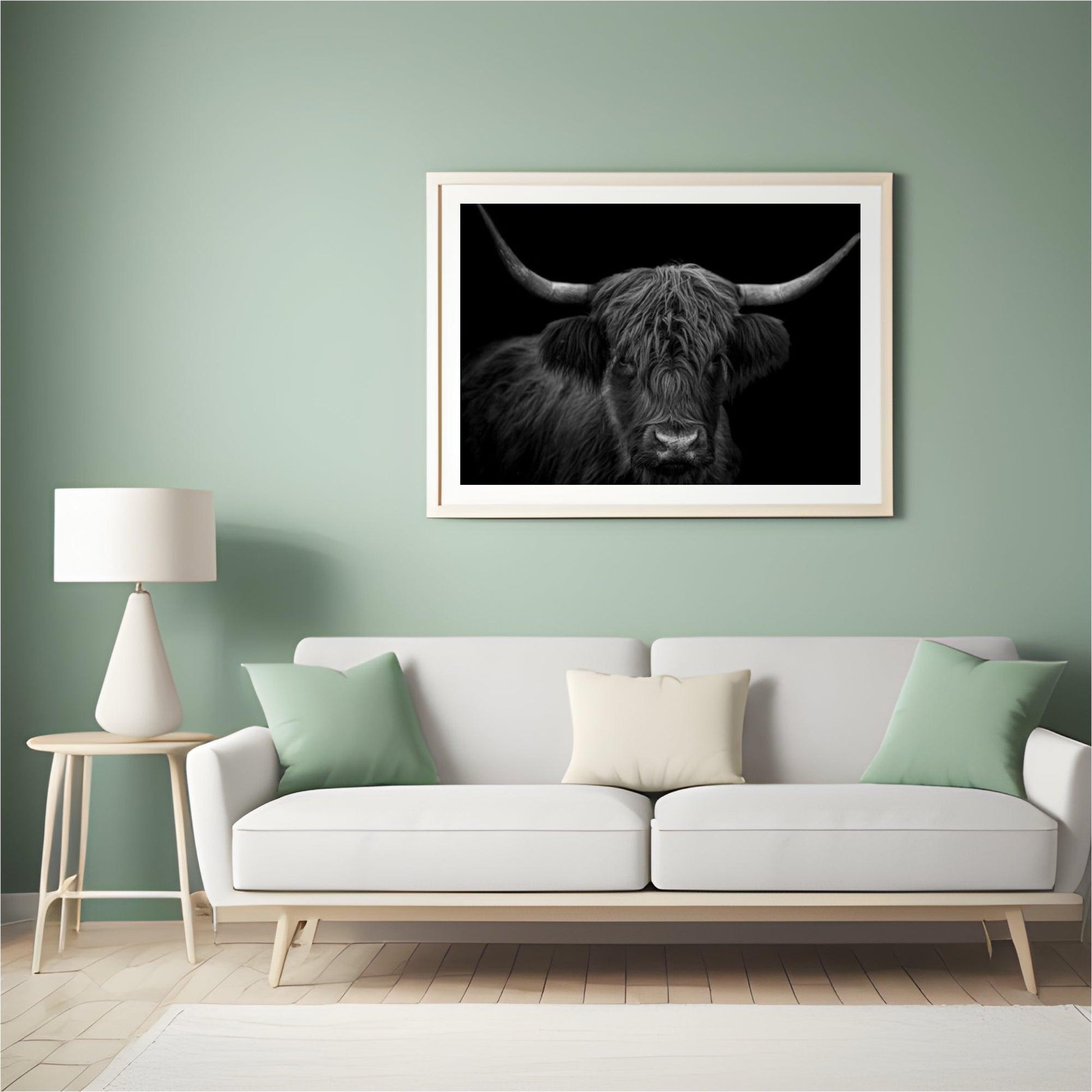 Diamond Painting Schotse hooglander - Zwart-wit portret van een harige Schotse hooglander - SEOS Shop ®