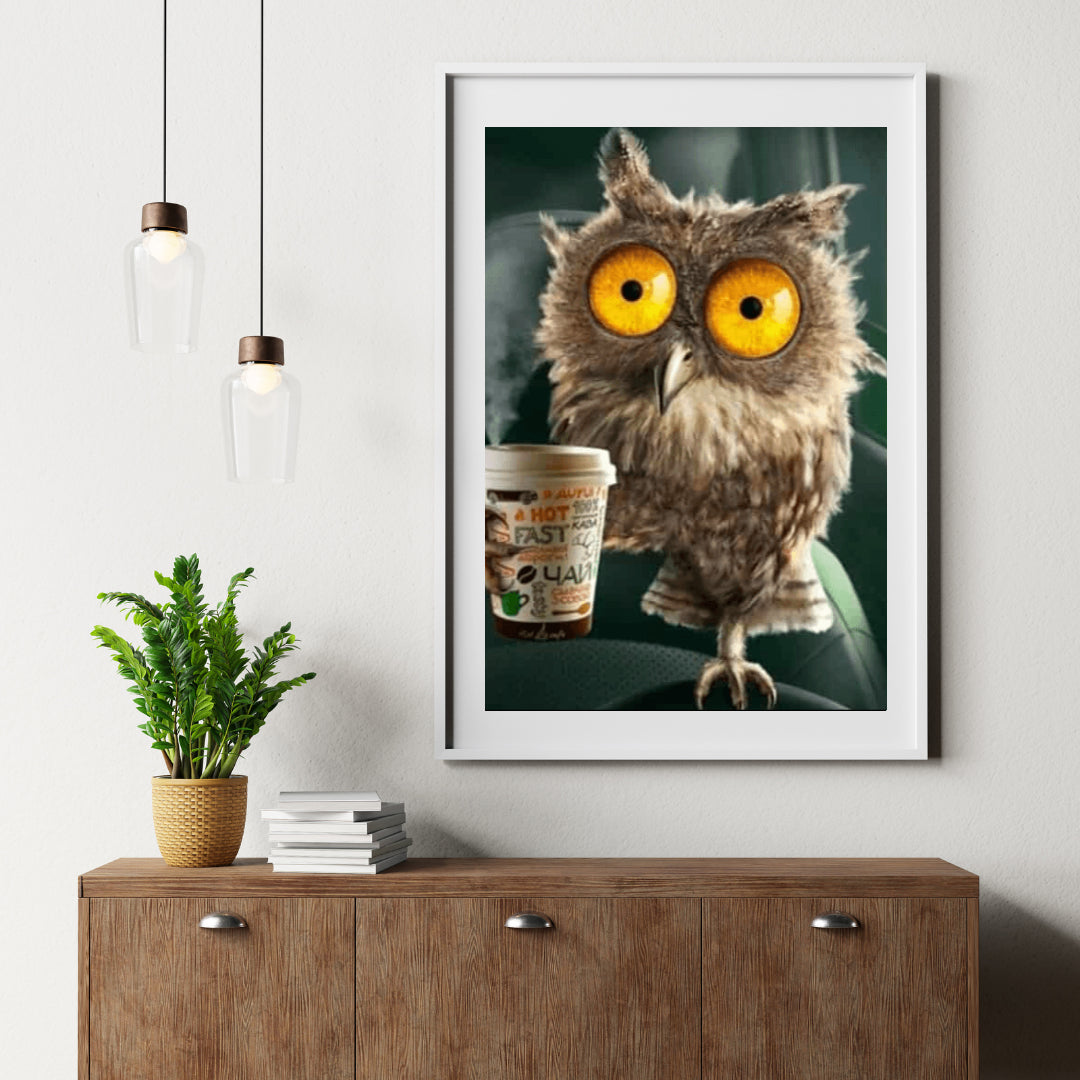 Diamond Painting Uil met koffie glas - SEOS Shop ®